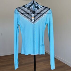 NWT AFRM Tie Dye Turtleneck Top Long Sleeve Mesh Blue Chevron‎ Small